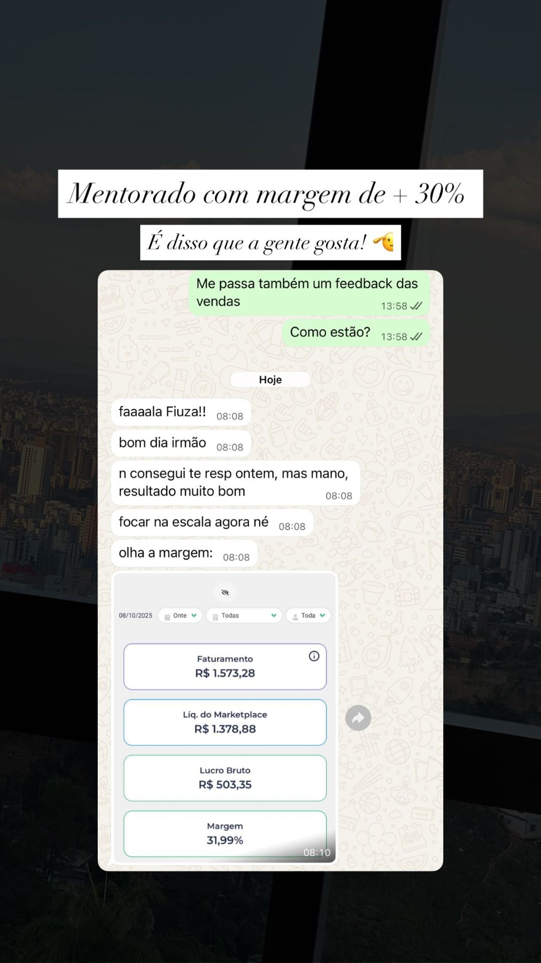 Aluno mentorado com margem acima de 30%