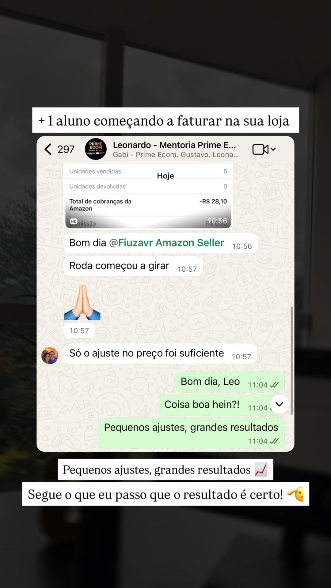 Aluno faturando primeiras vendas